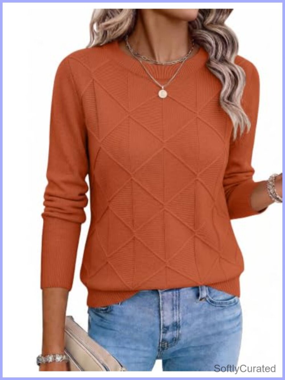 Women's Crewneck Long Sleeve Soft Knit Pullover Sweater Casual Cable Knit Top